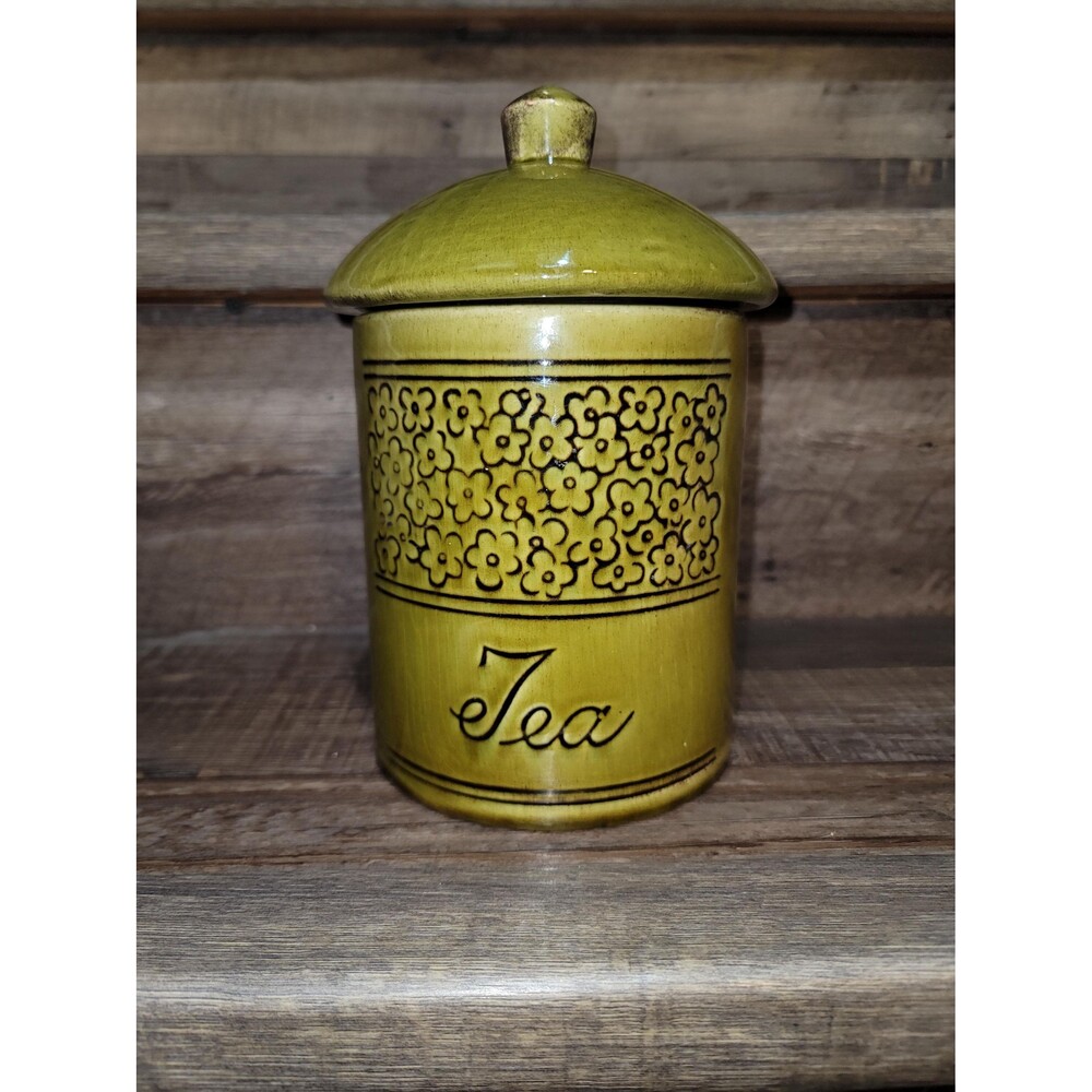 Vintage 1960s Tea Canister by Holiday Designs Retro Green made in the USA 9in